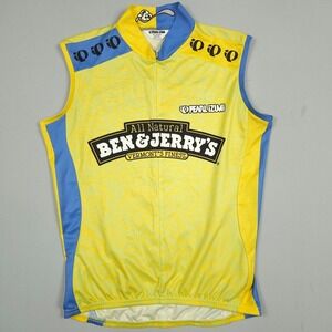 Vintage Pearl Izumi Ben & Jerrys Cycling Jersey Women Medium Blue Yellow Shirt